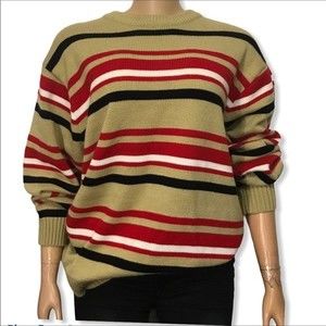 Vintage 90s OLDSKOOL Sweater Striped multicolored Tan red black white size L